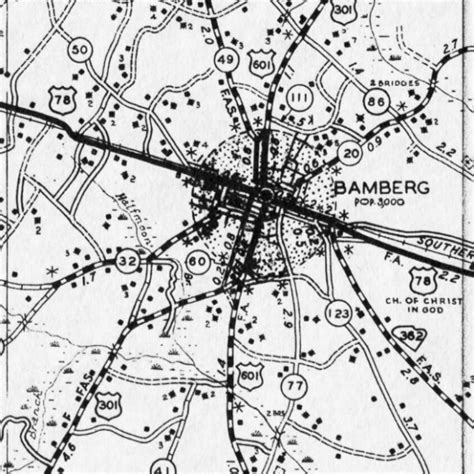 Detailed satellite map of bamberg , south carolina showing roads, railway, airports, hotels, tourist attractions, educational institutions and other local areas. BAMBERG COUNTY SCDOT MAPS - Bamberg County
