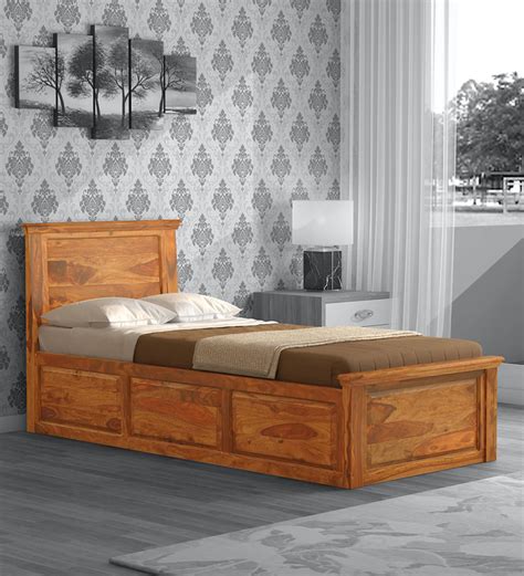 Buy Stanfield Solid Wood Single Bed With Box Storage In Rustic Teak