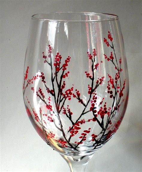 Hand Painted Wine Glass Winter Berries 20 00 Via Etsy Wine Glass Decor Wine Glass