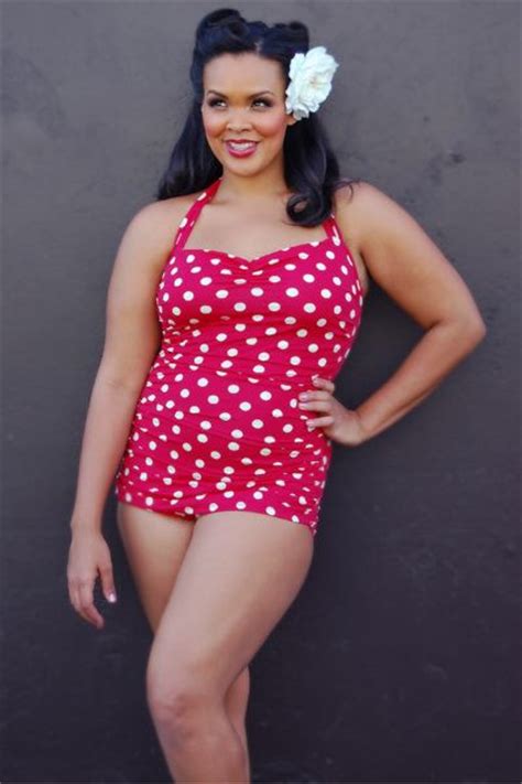 Plus Size Vintage Inspired Swimsuit 50s Style Pin Up Red With White