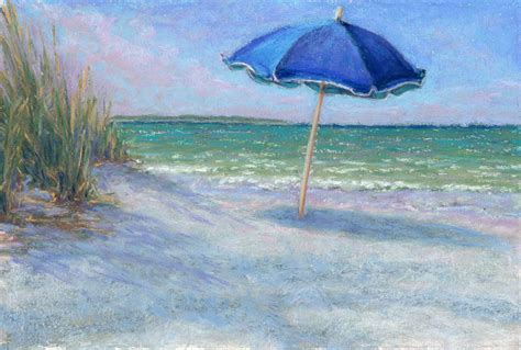 Pastel Painting Vacation Beach Umbrella Coastal Art By Poucher