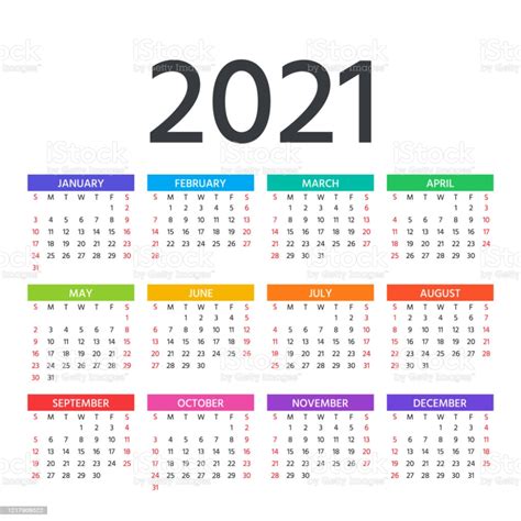 2021 Calendar Vector Illustration Template Year Planner Calendar 2021 Year Vector Week