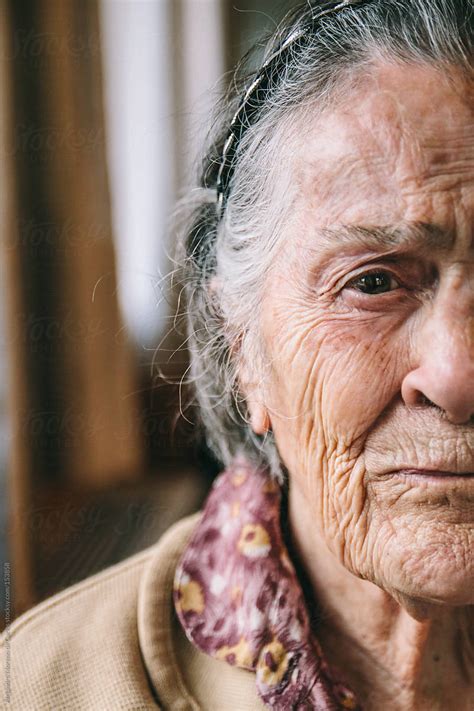 Old Sad Senior Woman Portrait Profile Picture Half Face By Alejandro