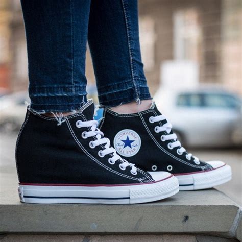 Black Converse Lux Hidden Wedge Canvas High Platform Heel Etsy