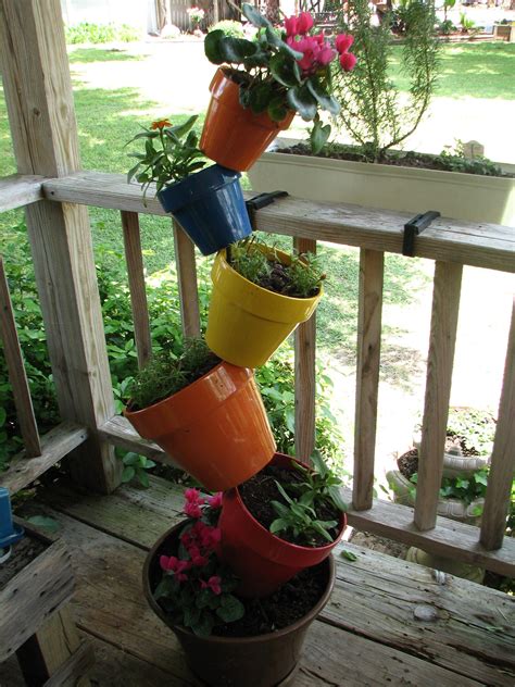 Stacked Flower Pot I Love The Use Of Vertical Space On My Small Deck