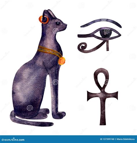 Bastet Egyptian Cat Watercolor Symbol Egypt Stock Illustration