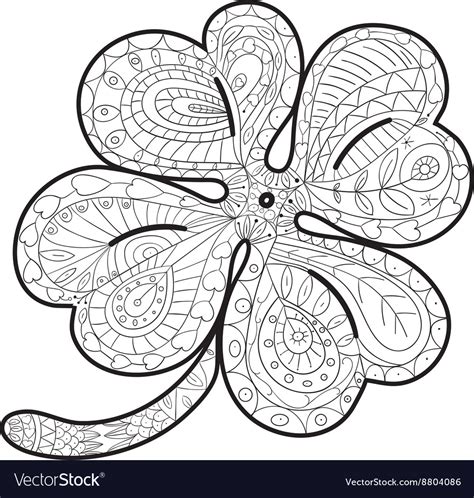 Hand Drawn Four Leaf Clover For Adult Coloring Vector Image