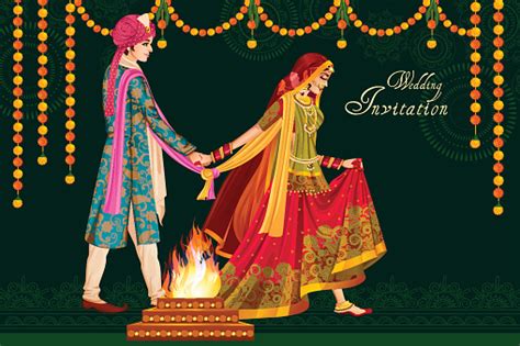 Vetores De Casal Indiano Em Casamento Satphera Cerimônia Da Índia E Mais Imagens De Casamento