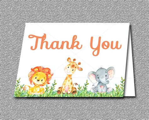 Safari Baby Shower Thank You Card Printable Jungle Baby Etsy