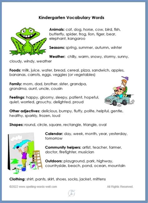 175 Kindergarten Vocabulary Words