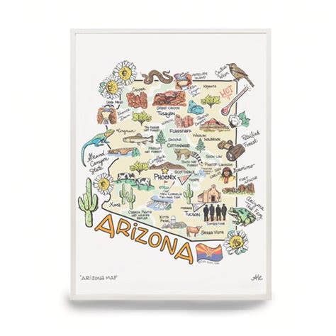 Arizona Art Arizona Map Arizona Print Unframed Print Etsy