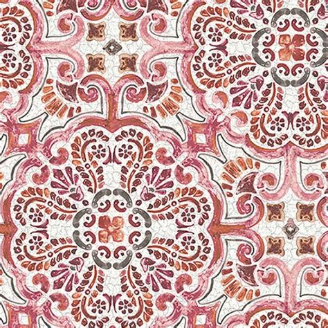 Casablanca Moroccan Hand Painted Mosaic Tile Effect Wallpaper Pink