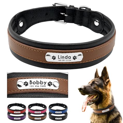 Large Dog Collar Genuine Leather Dog Collar Personalized Pet Name Id