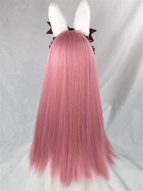 Evahair Cute Pink Long Straight Synthetic Wig With Bangs Home Evahair