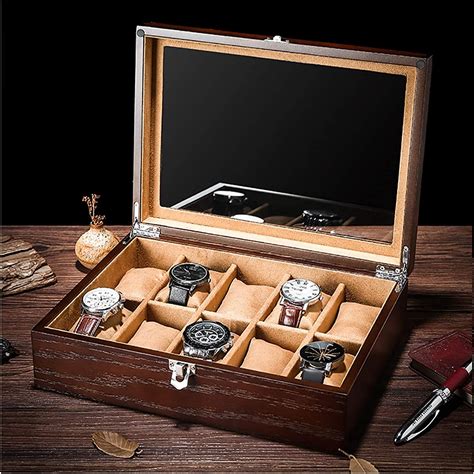 Wooden Watch Storage Case For Men 10 Slot Luxury Wrist Watch Display