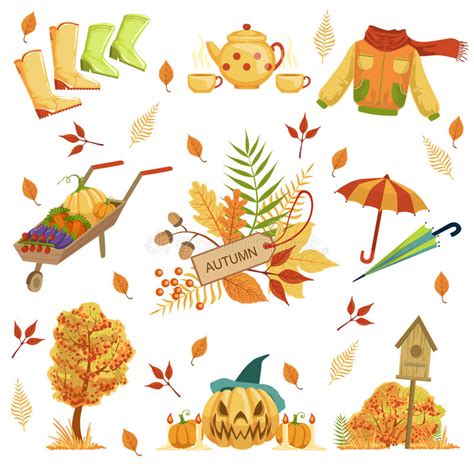 Set Of Autumn Related Objects Stock Vector Illustration Of Drawing