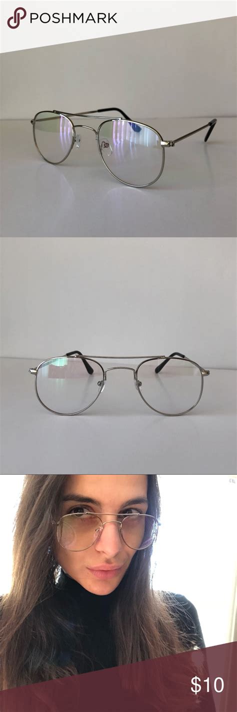 Silver Aviator Glasses Clear Lens Vintage Glasses • Unisex • Pilot Frame • Small Frame Silver