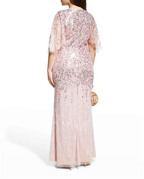 Aidan Mattox Plus Size Sequin V Neck Wing Sleeve Gown In Gowns With Sleeves Gowns