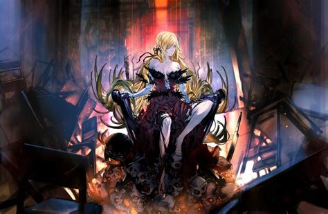 Bakemonogatari Skull Vampire Throne Anime Girls Dark