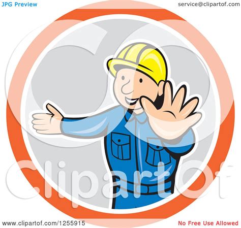 Clipart Of A Cartoon Construction Worker Directing Traffic Royalty