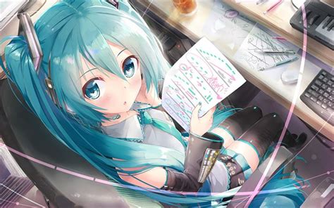 Download Wallpapers Hatsune Miku Vocaloid Computer Blue Hair Manga