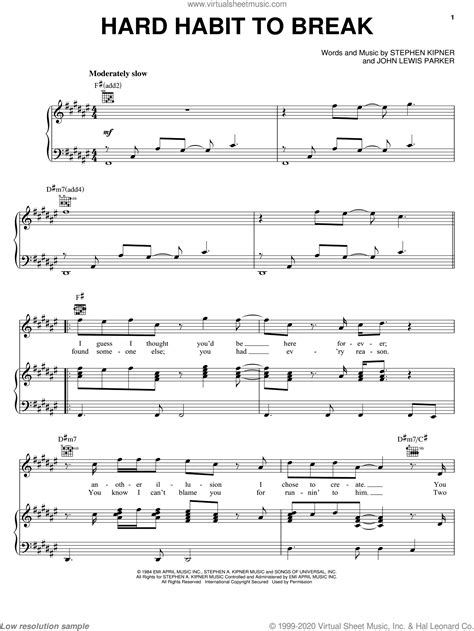 Chicago Hard Habit To Break Sheet Music For Voice Piano Or Guitar