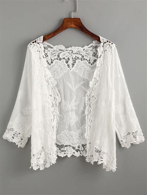 White Lace Crochet Embroidered Hollow Out Jacket Cardigan Kimono