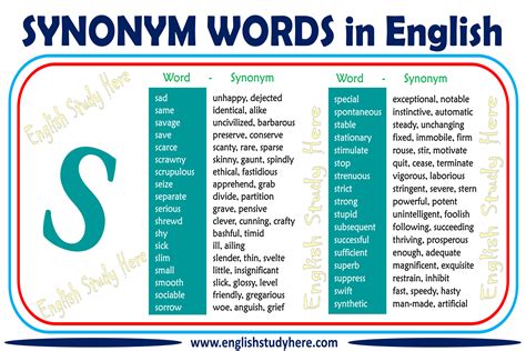 It's also a verb, more specifically, an intransitive verb and a transitive verb. Synonym Words With S in English - English Study Here