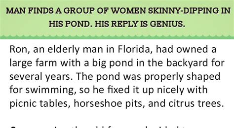 Man Finds Women Skinny Dipping In His Pond His Reply Is Genius Heartwarming