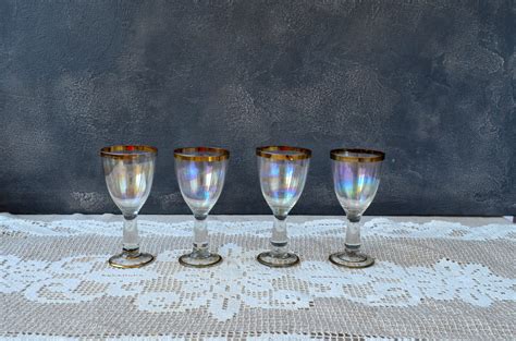 Set Of 4 Gold Pearl Aperitif Glasses Liqueur Shot Glasses Etsy