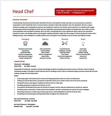 Head Chef Resume Hotel And Restaurant Management Being In A