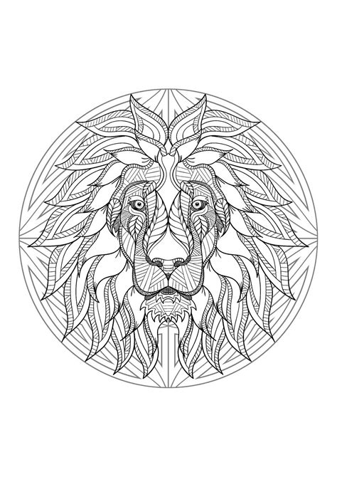 mandala  beautiful lion head  geometric patterns mandalas adult coloring pages