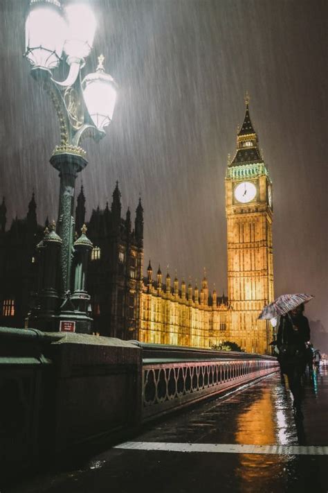 Big ben is the nickname of a bell that hangs in the clock tower at the northern end of the houses of parliament in westminster, london, england. The Big Ben, London, United Kingdom. | London rain, London travel, London night