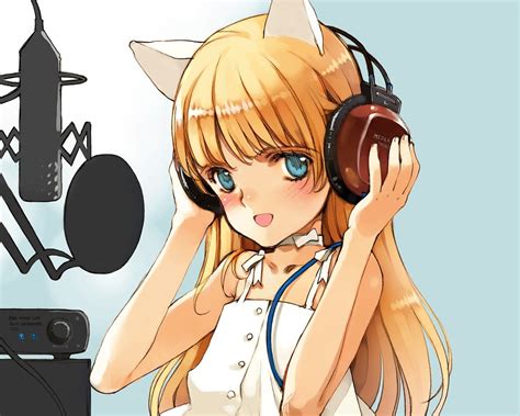 Blonde Hair Girl Wearing Headphones Anime Hd Wallpaper Wallpaper Flare