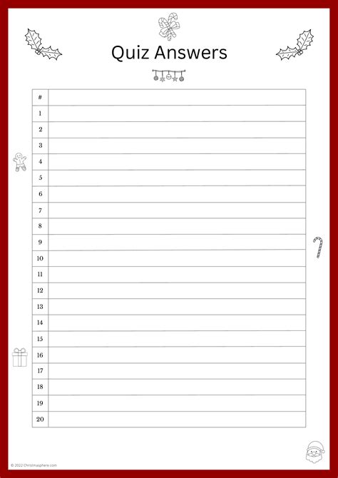 Quiz Answer Sheet Bundle 5 Designs Christmasphere
