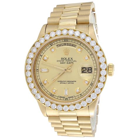 Mens 36mm Rolex President 18K Gold Day Date Diamond Watch Ref 18038