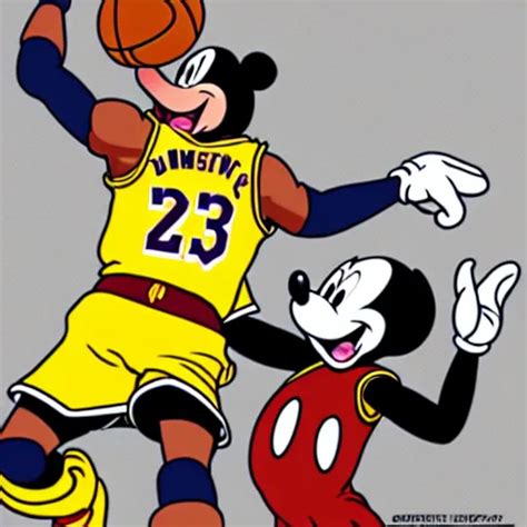 Mickey Mouse Dunking On Lebron James Digital Art Stable Diffusion
