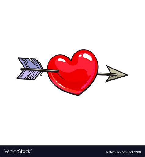 Red Shiny Cartoon Heart Pieced Cupid Arrow Vector Image