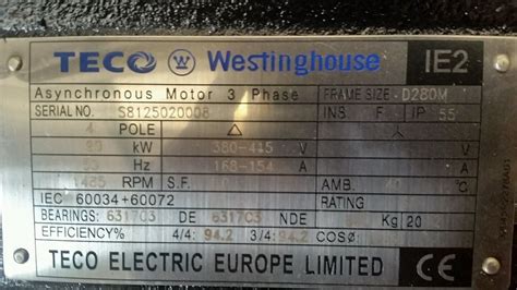 teco westinghouse kw  phase electric motor rpm