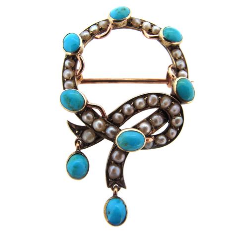 Antique Turquoise And Pearl Brooch Ar Ullmann