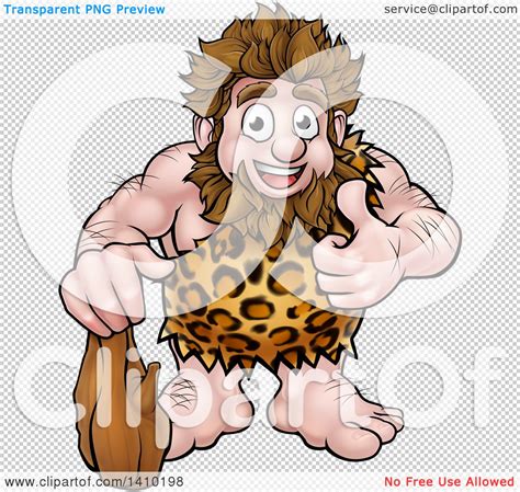 Clipart Of A Cartoon Happy Caveman Holding A Club And Giving A Thumb Up