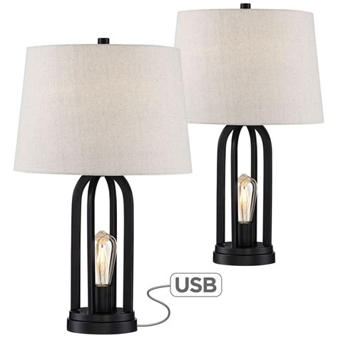 360 Lighting Modern Industrial Table Lamps Set Of 2 With Nightlight Led