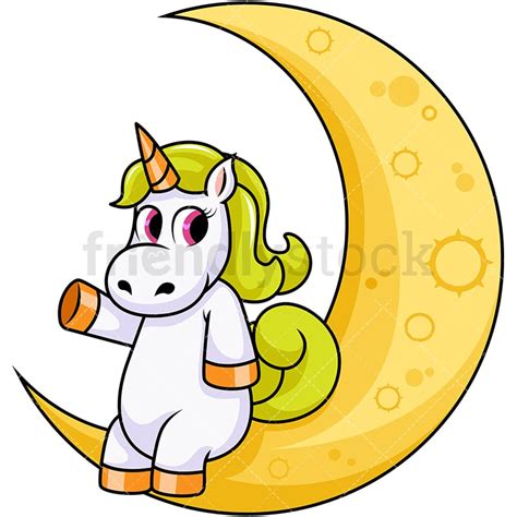 Unicorn Sitting On The Moon Cartoon Vector Clipart Friendlystock
