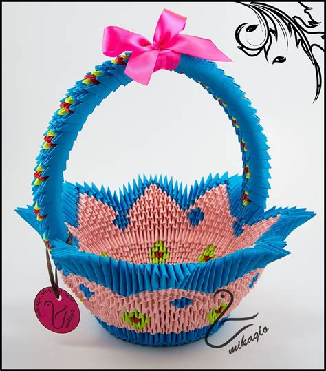 Blue Pink Origami 3d Basket Tutorial 3dorigami