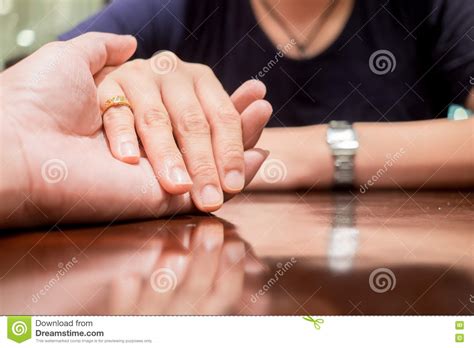 Mand Holding Woman Hand With Love Stock Image Image Of Love Gold