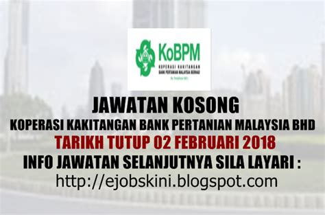 Jawatan kosong spa 2020 jpa ptd, jpn pembantu pendaftaran, cgso pengawal keselamatan | kerja kosong. Jawatan Kosong Koperasi Kakitangan Bank Pertanian Malaysia ...