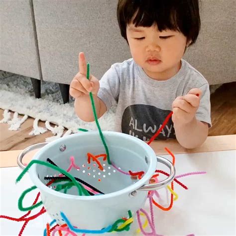 Colander Pipe Cleaner Fine Motor Skills Activity For Toddlers Hello