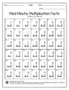 Mad Minute Multiplication Facts 0-12 Pack (#3) | TpT