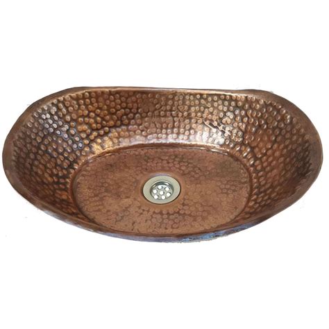 Solid Hammered Copper Handmade Round Vessel Bathroom Sink Hammered