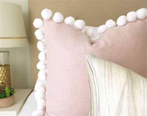 Pom Pom Blush Linen Pillow Cover - Blush Pillow - Rose Pillow - Pink Pillow - Light Pink Pillow ...